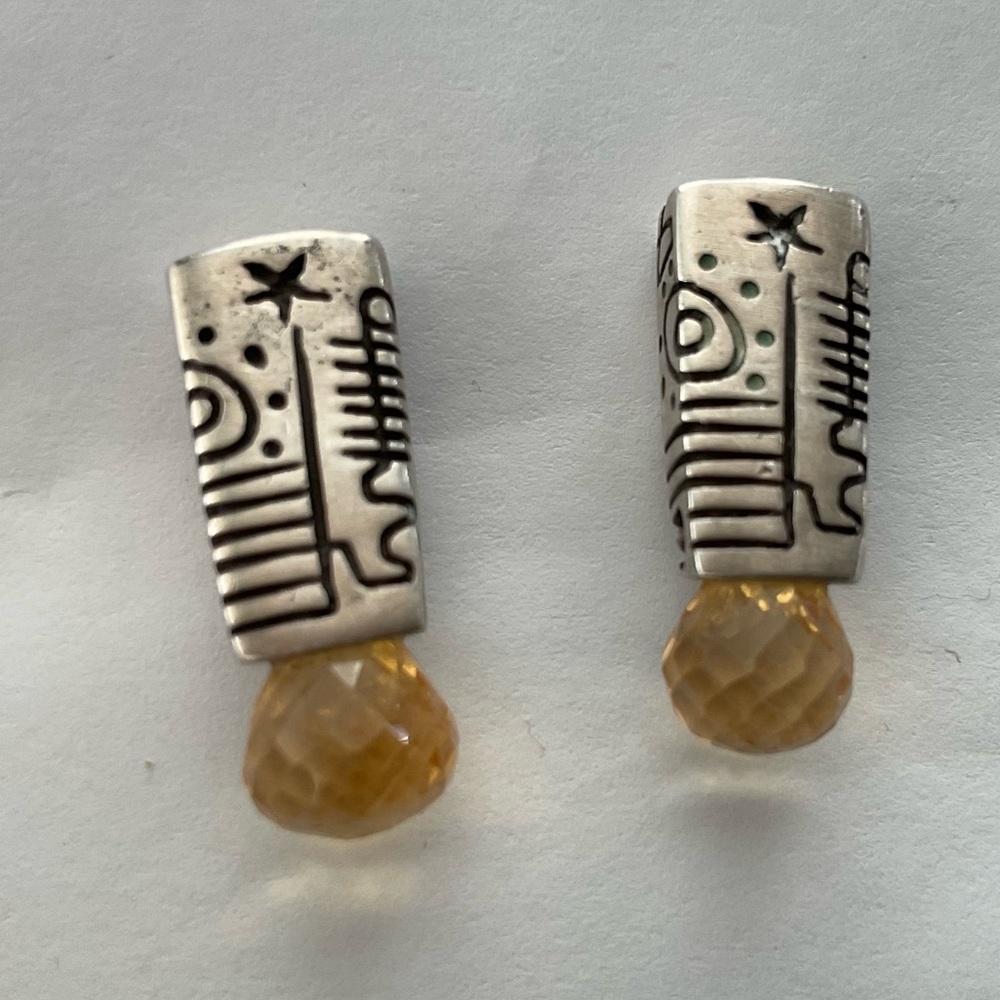 925 Sterling Silver and Yellow Topaz Navajo Pierced Earrings